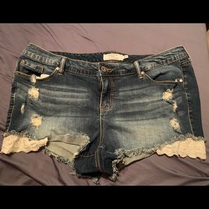 Torrid denim shirts distressed with lace. Size 20